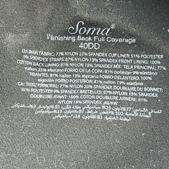 Soma 40DDD Vanishing Back Full Coverage Bra Black Underwire Lined - Picture 3 of 3